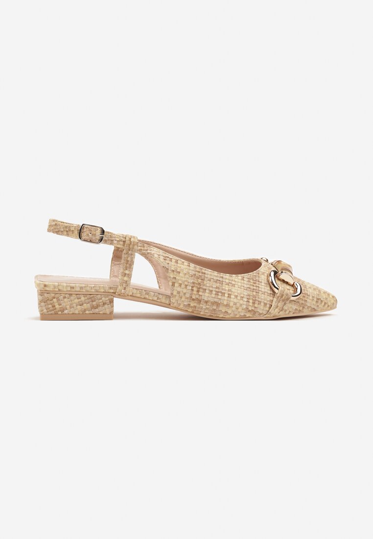 Beżowe Sandały Slingback z Ozdobną Klamrą Jenalina