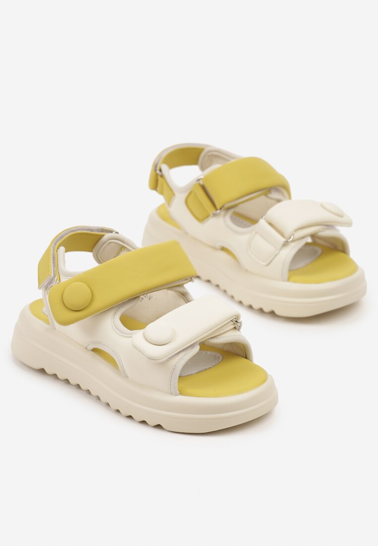 Żółte Sandały w Stylu Chunky z Wkładką ze Skóry Naturalnej Ellisette