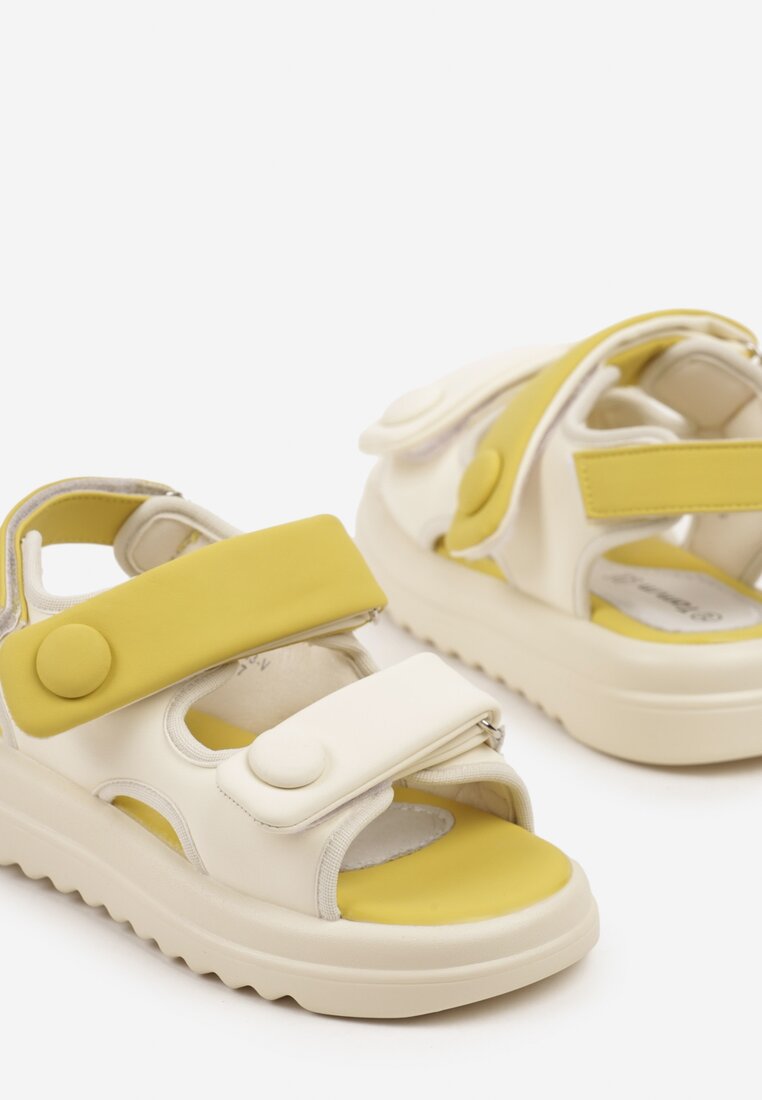 Żółte Sandały w Stylu Chunky z Wkładką ze Skóry Naturalnej Ellisette