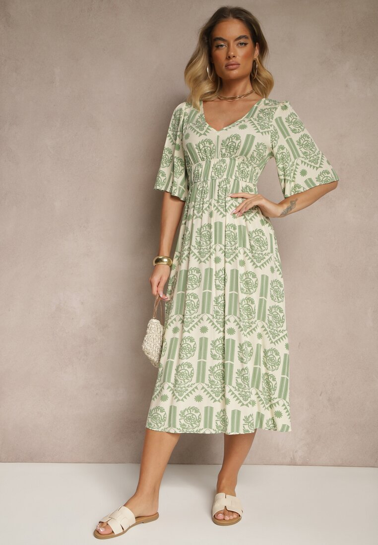 Rochie Tuvria Verde cu crem