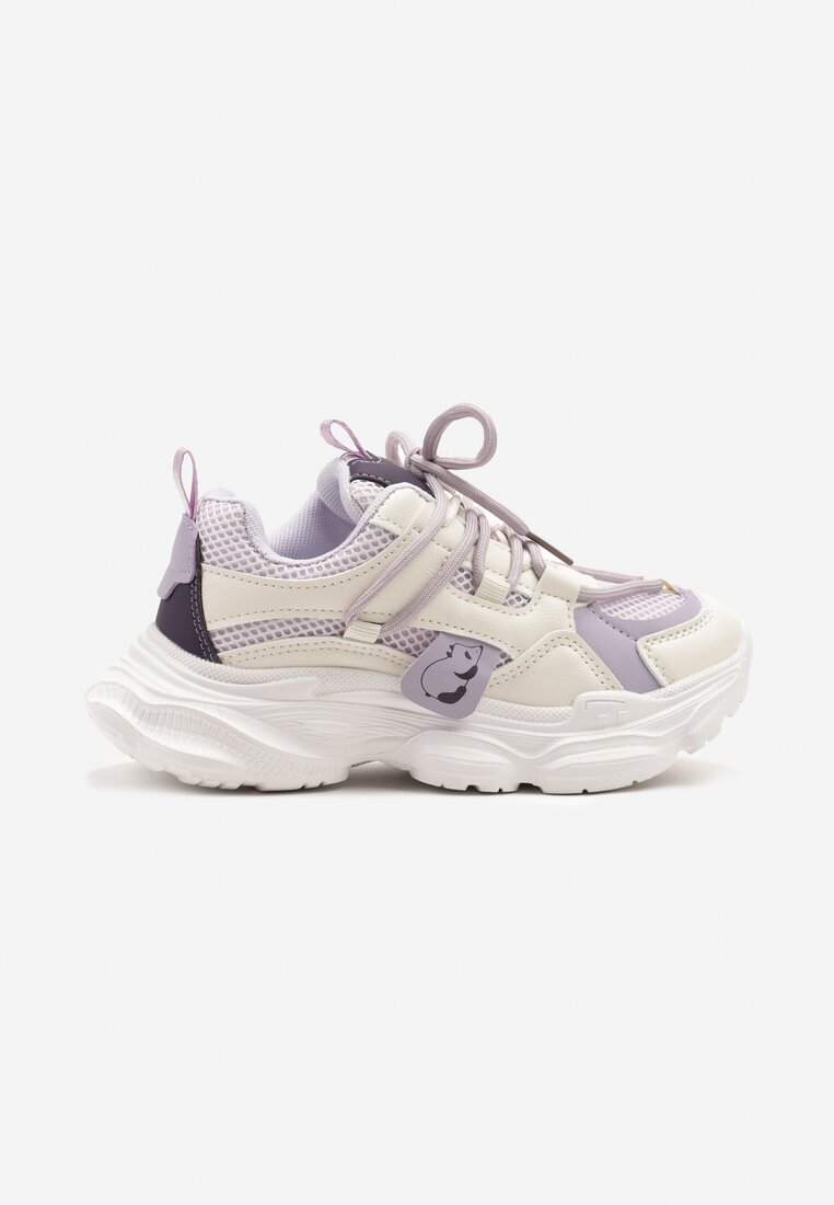 Biało-Fioletowe Buty Sportowe Sneakersy z Tłoczoną Cholewką Ellivenne