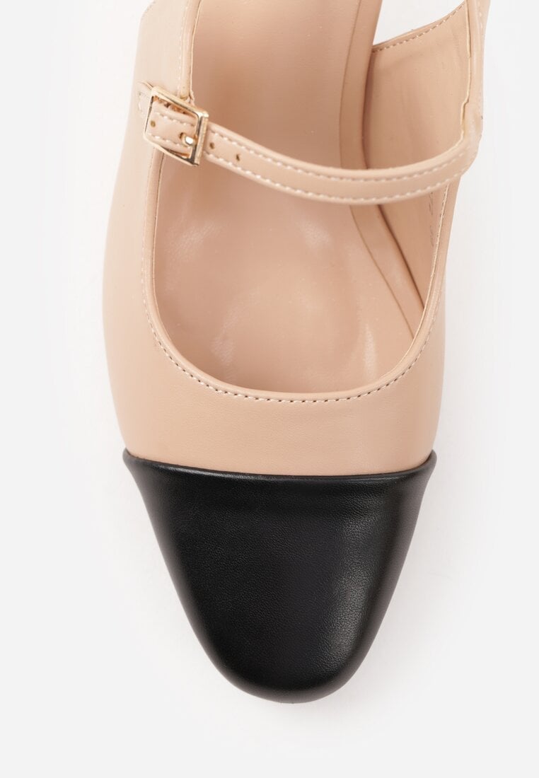 Beżowe Sandały na Słupku Slingback Ozdobione Paskiem Divolia