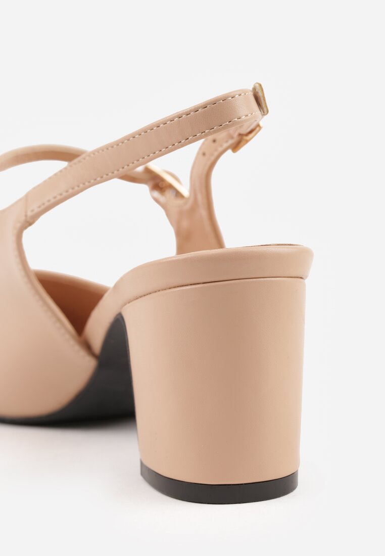 Beżowe Sandały na Słupku Slingback Ozdobione Paskiem Divolia