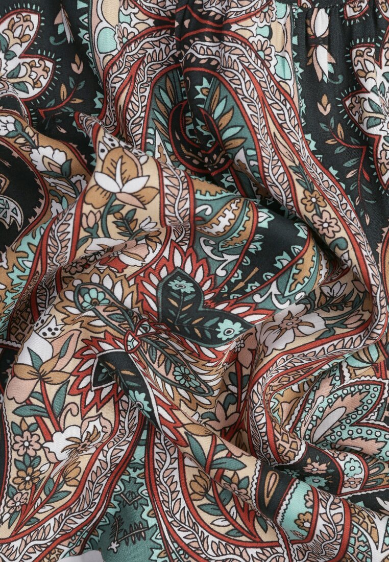 Beżowo-Czarna Spódnica z Wiskozy Ozdobiona Motywem Paisley Ellivae