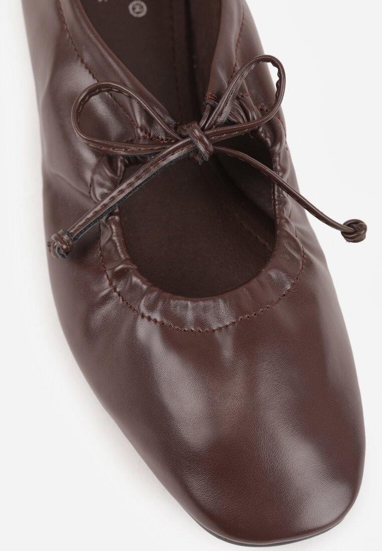 Brązowe Balerinki z Wiązaniem na Rzemyki Juliessa