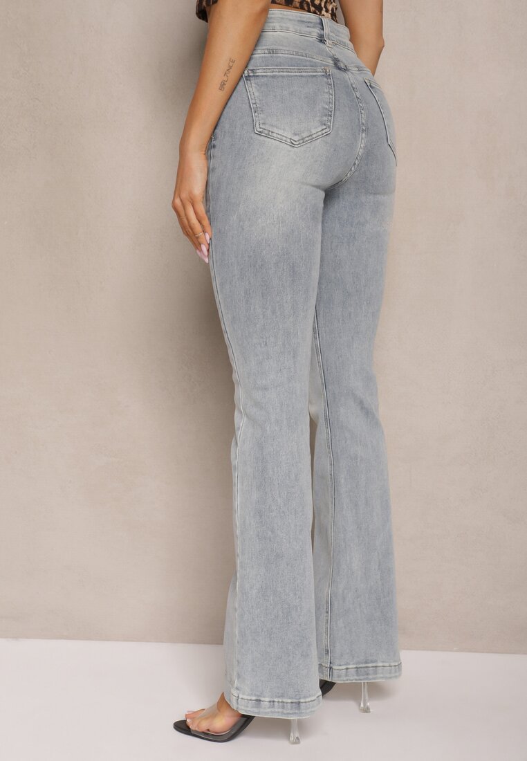Niebieskie Bawełniane Jeansy Dzwony High Waist Davian
