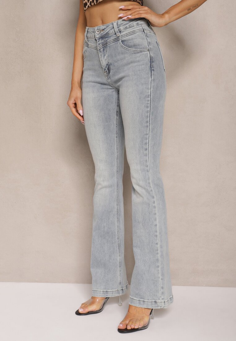Niebieskie Bawełniane Jeansy Dzwony High Waist Davian