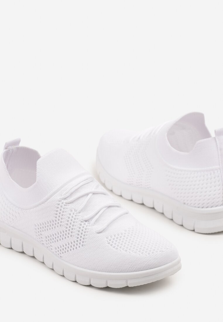 Białe Buty Sportowe Sneakersy z Elastyczną Cholewką Turezia