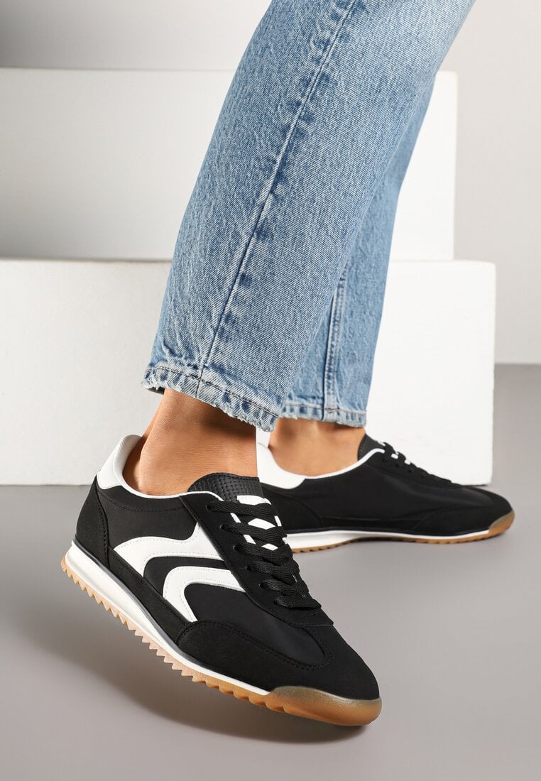 Czarne Sneakersy Tenisówki z Przeszyciami Julioria