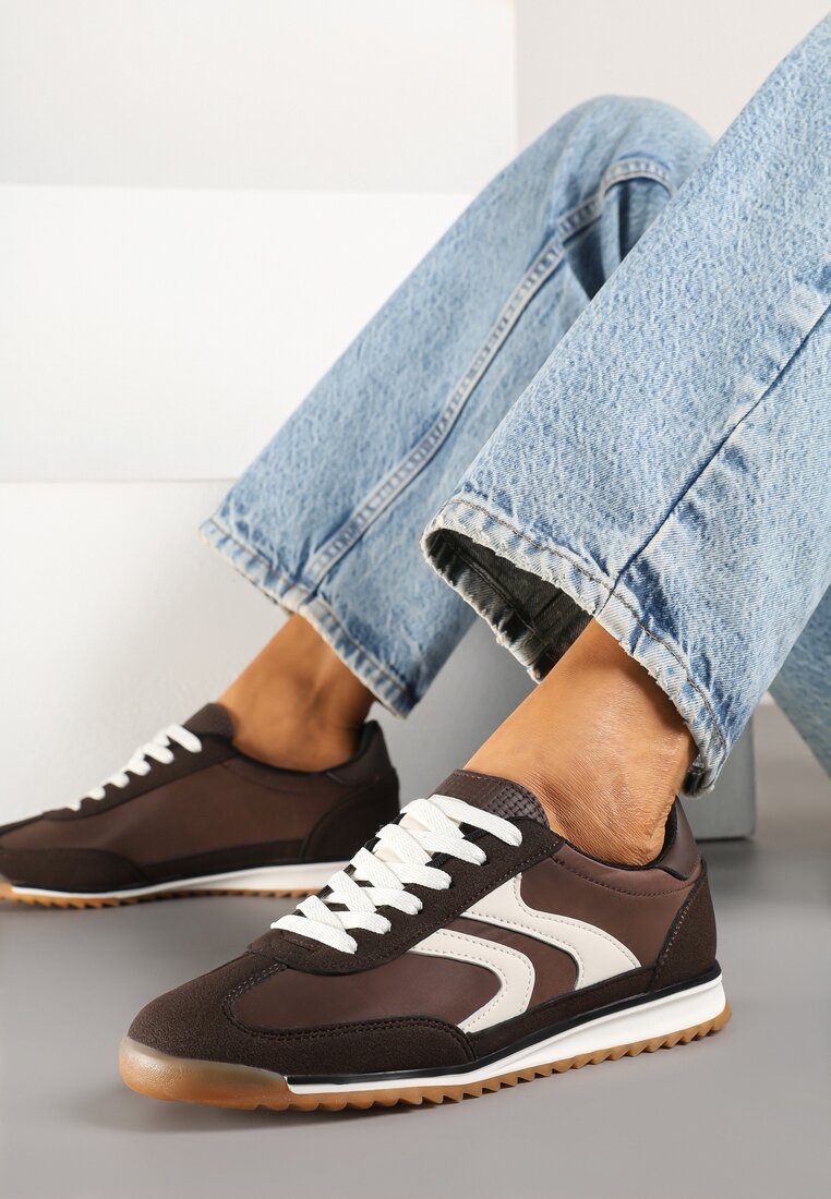 Ciemnobrązowe Sneakersy Tenisówki z Przeszyciami Julioria