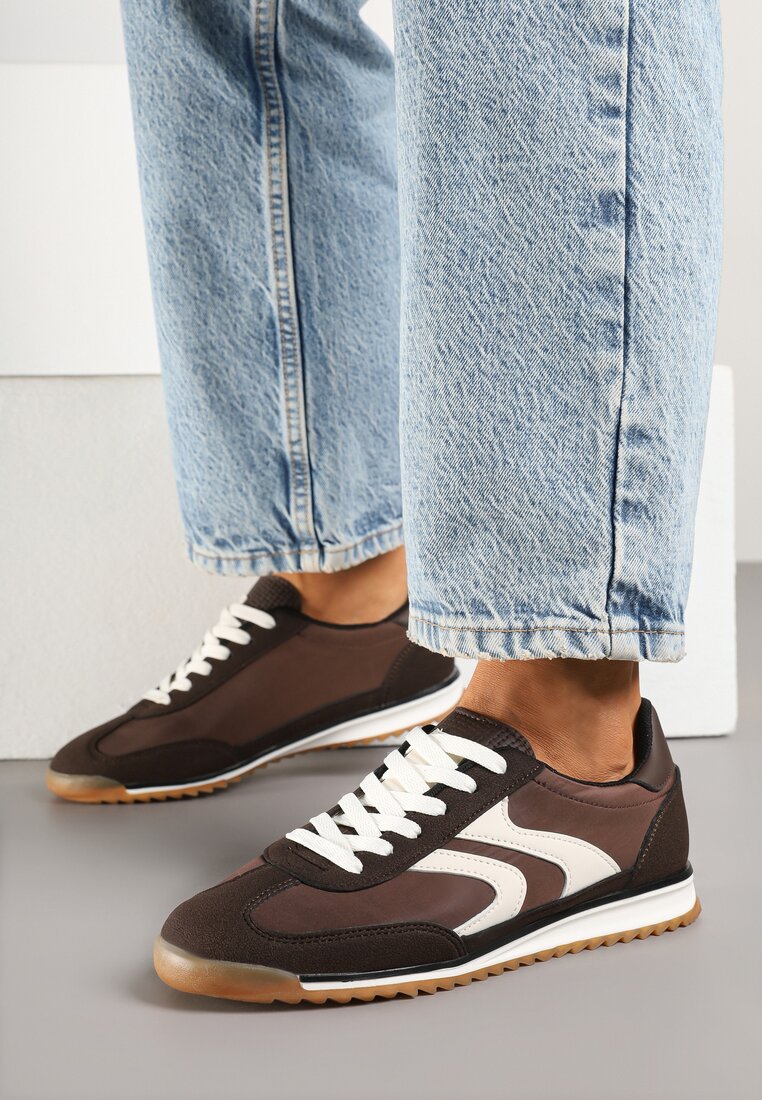Ciemnobrązowe Sneakersy Tenisówki z Przeszyciami Julioria