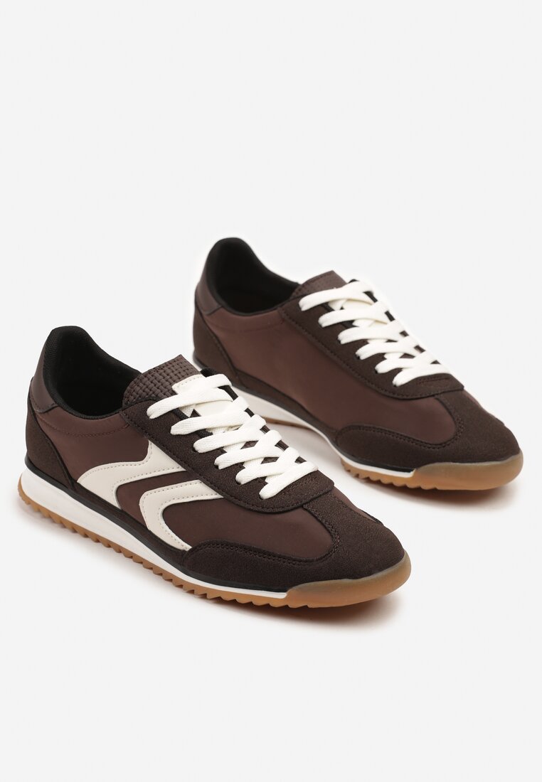 Ciemnobrązowe Sneakersy Tenisówki z Przeszyciami Julioria