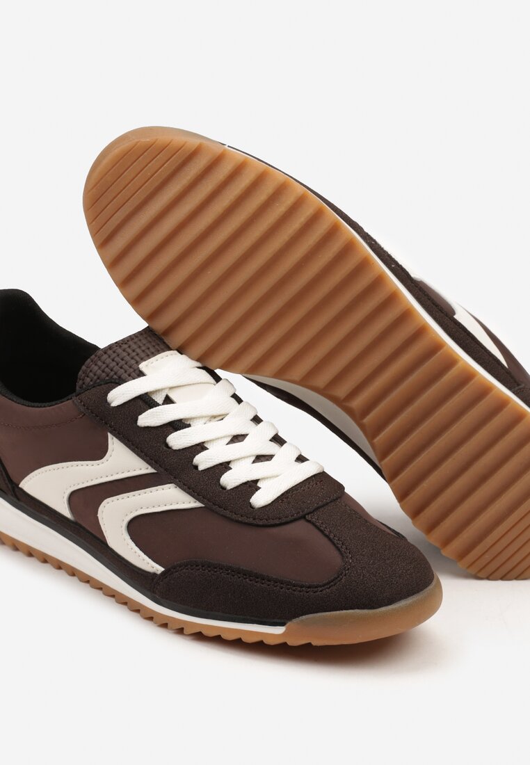 Ciemnobrązowe Sneakersy Tenisówki z Przeszyciami Julioria