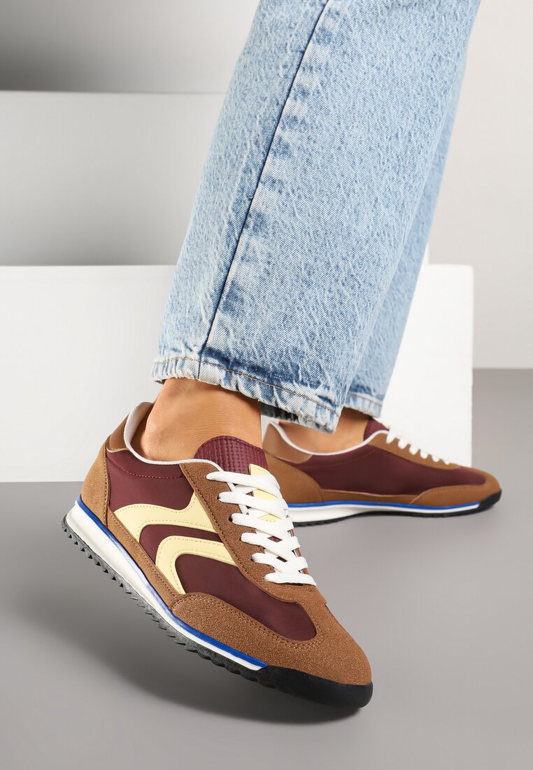 Jasnobrązowe Sneakersy Tenisówki z Przeszyciami Julioria