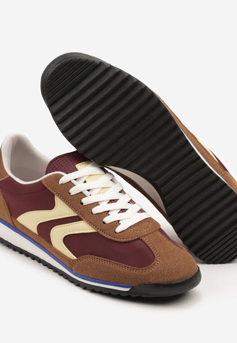 Jasnobrązowe Sneakersy Tenisówki z Przeszyciami Julioria