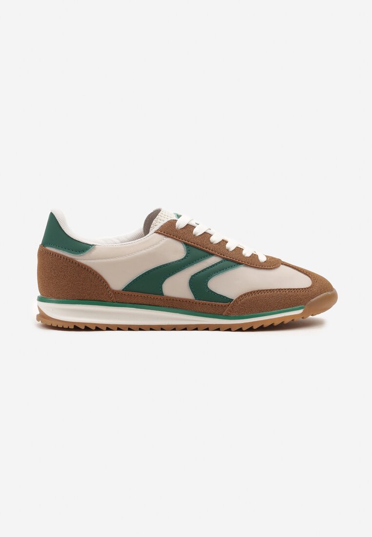 Brązowo-Zielone Sneakersy Tenisówki z Przeszyciami Julioria
