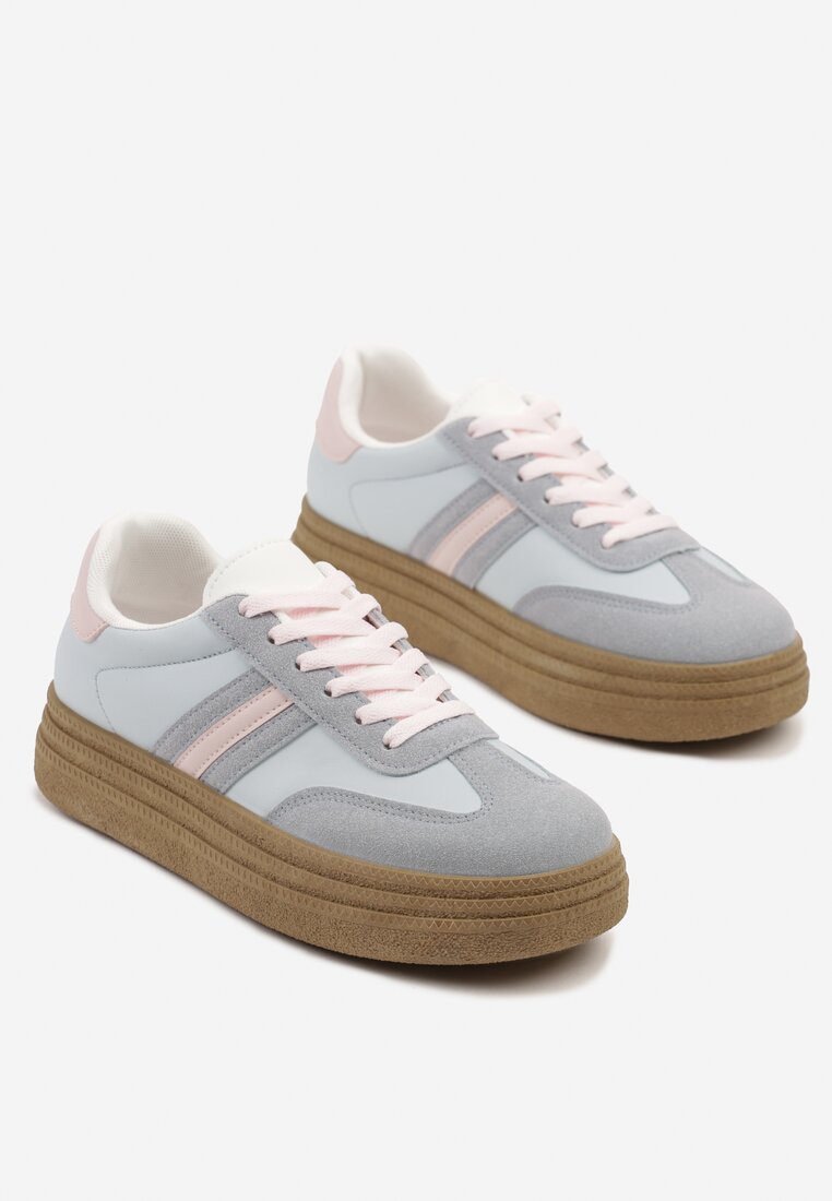 Niebieskie Sneakersy Kultowe Tenisówki na Grubej Podeszwie Ozdobione Wzorem w Panterkę Gonelis