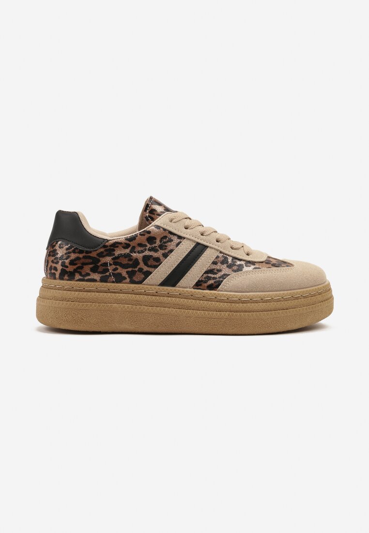 Panterkowe Sneakersy Kultowe Tenisówki na Grubej Podeszwie Ozdobione Wzorem w Panterkę Gonelis