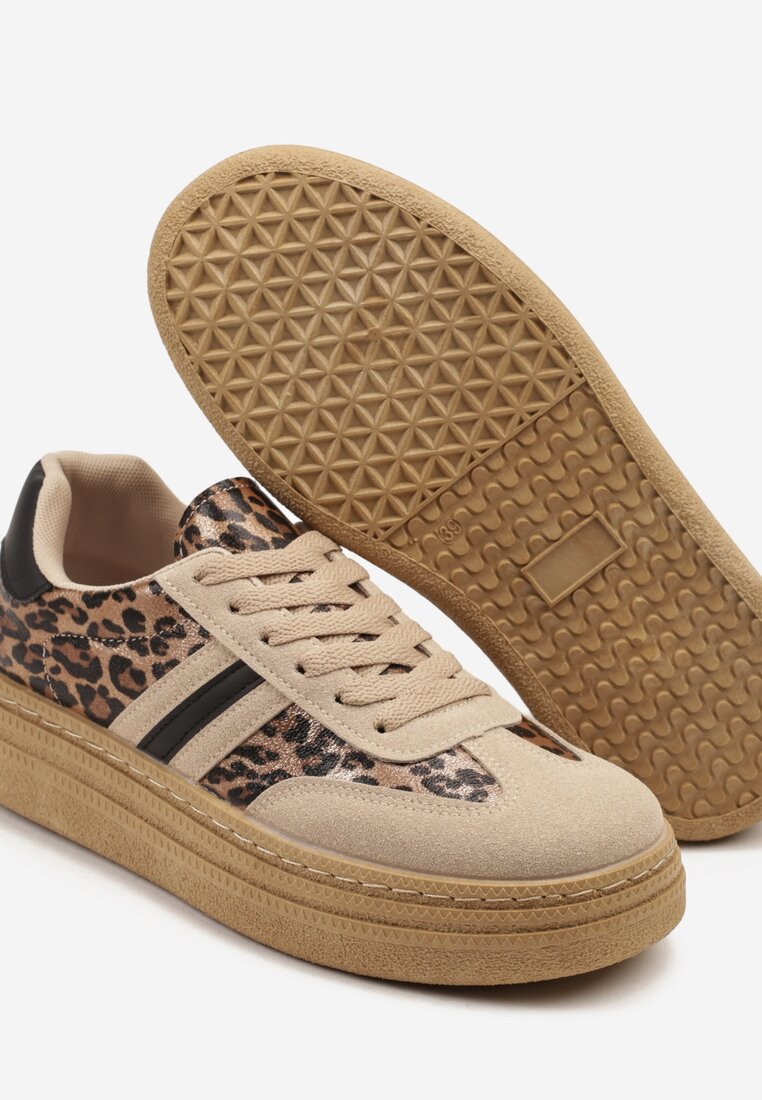 Panterkowe Sneakersy Kultowe Tenisówki na Grubej Podeszwie Ozdobione Wzorem w Panterkę Gonelis