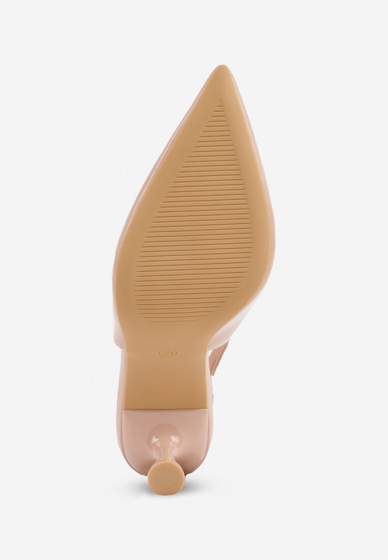 Beżowe Lakierowane Sandały Szpilki Typu Slingback Ulios