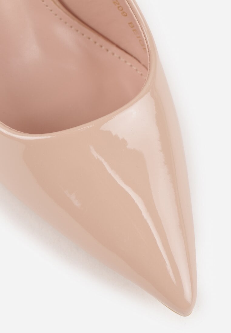 Beżowe Lakierowane Sandały Szpilki Typu Slingback Ulios