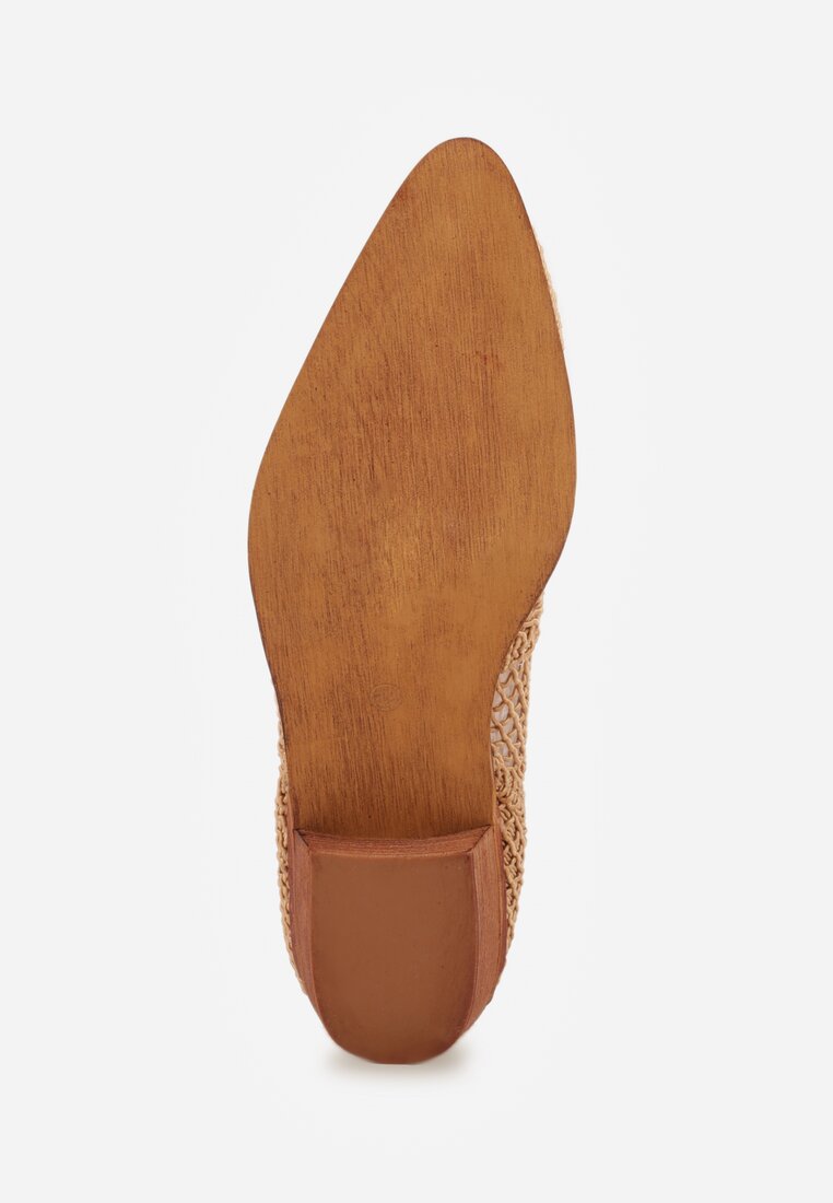 Ciemnobeżowe Botki Kowbojki na Stożku ze Skórzaną Wkładką i Siateczkową Cholewką Frolozi