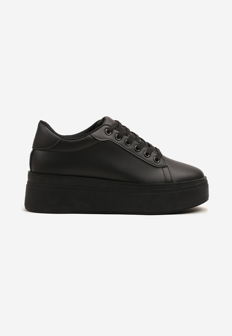 Czarne Basicowe Sneakersy na Platformie Milio
