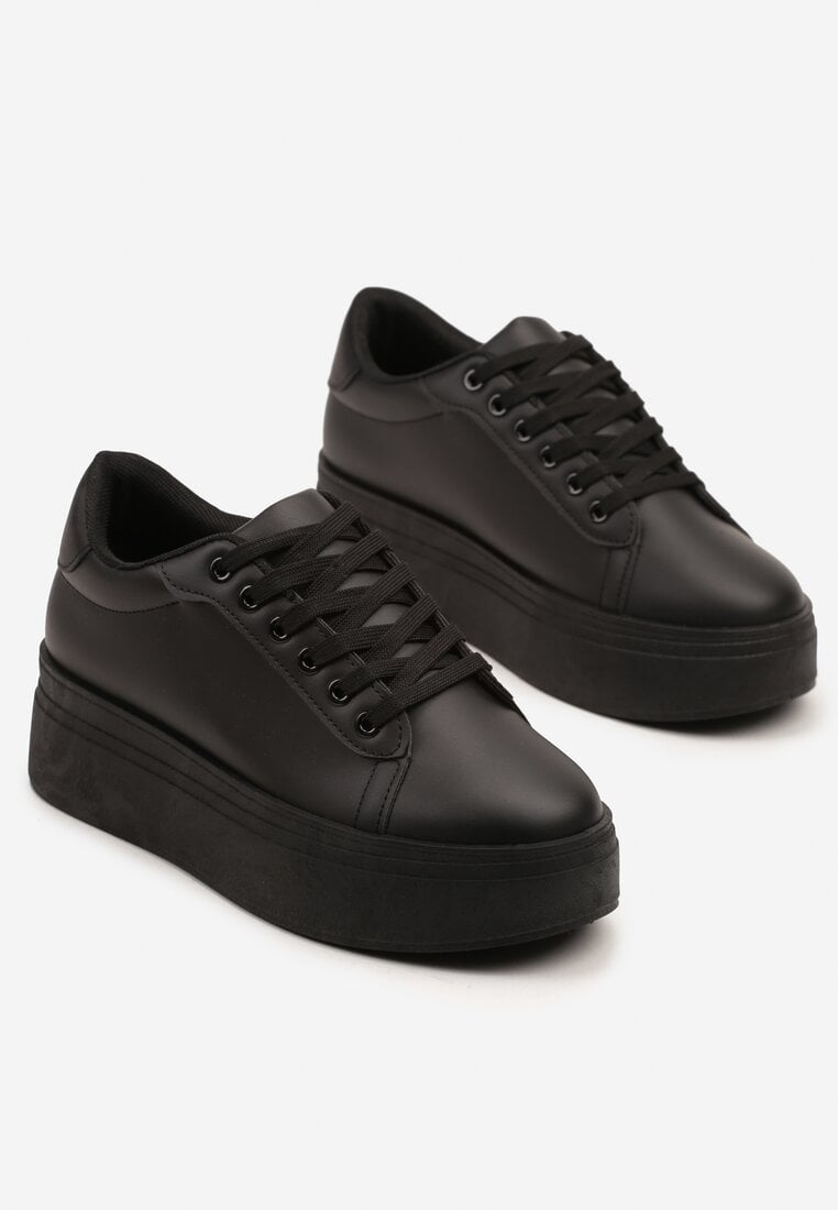 Czarne Basicowe Sneakersy na Platformie Milio