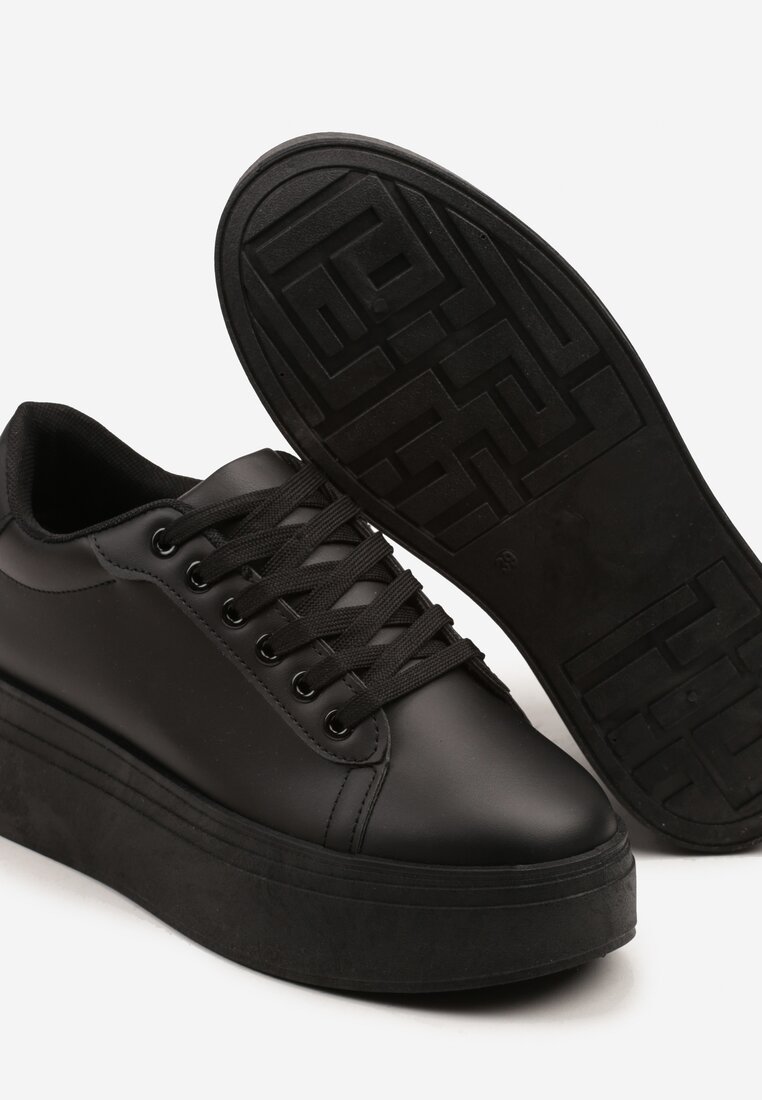 Czarne Basicowe Sneakersy na Platformie Milio