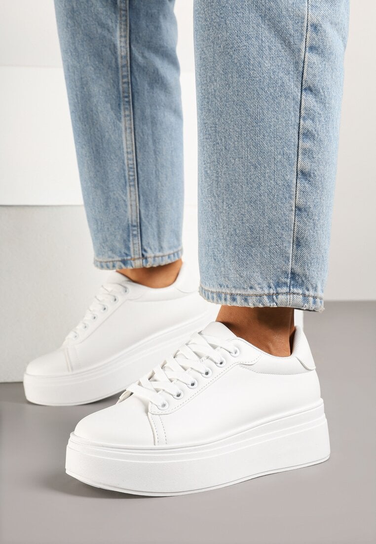 Białe Basicowe Sneakersy na Platformie Milio