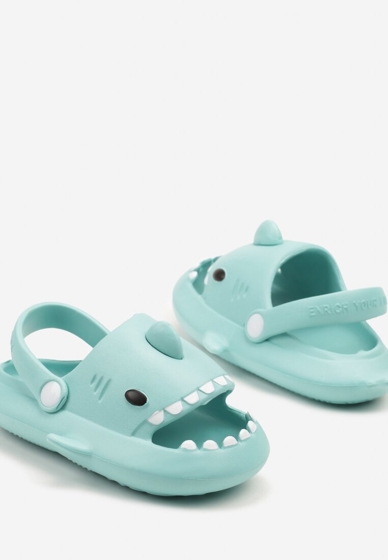 Niebieskie Klapki ze Wzorem Rekina i Aplikacjami 3D Silzedia