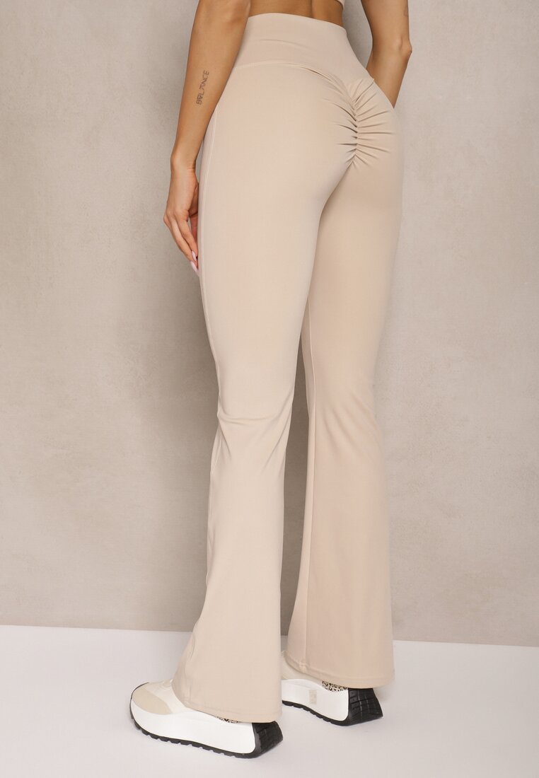 Jasnobeżowe Legginsy Dzwony High Waist Orruvana