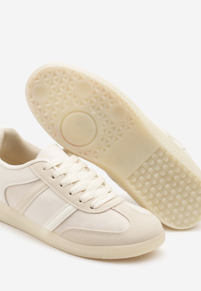 Beżowe Sneakersy Sportowe przed Kostkę z Ozdobnymi Paskami Zonevia