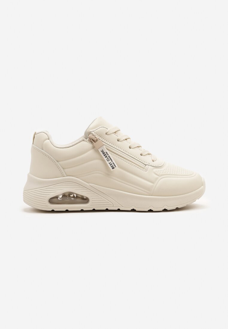 Beżowe Sneakersy z Tłoczoną Cholewką i Napisami Tosilea