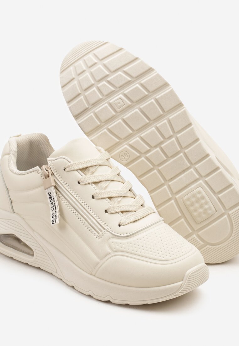 Beżowe Sneakersy z Tłoczoną Cholewką i Napisami Tosilea