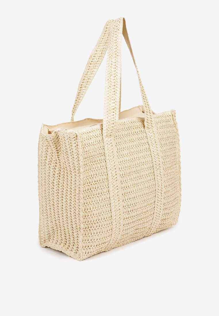 Beżowa Torebka Shopper Plażowa z Plecionki Galavisena