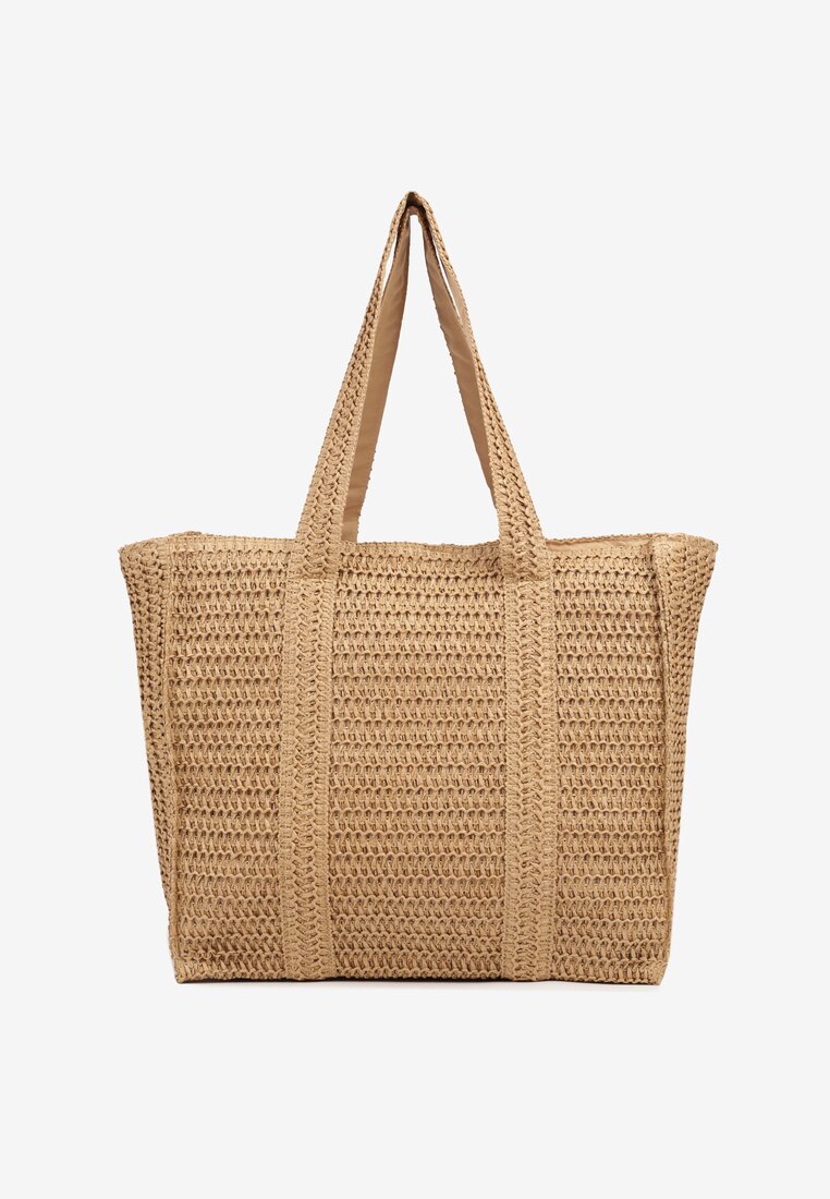 Ciemnobeżowa Torebka Shopper Plażowa z Plecionki Galavisena