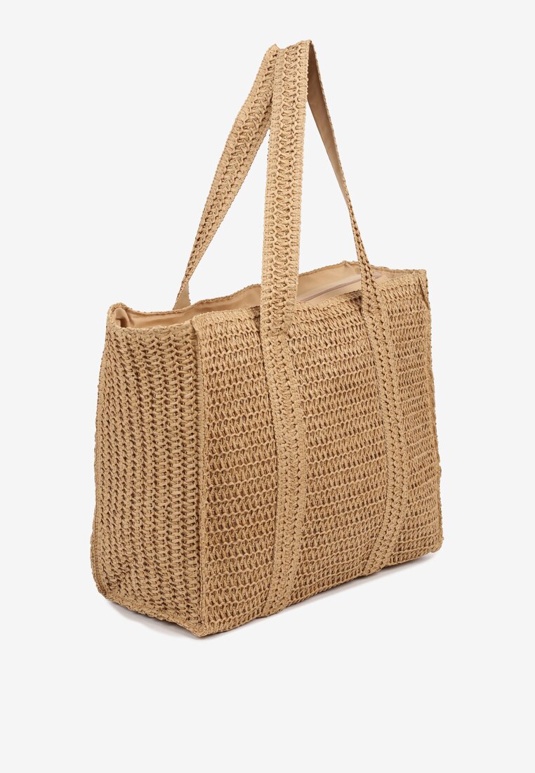 Ciemnobeżowa Torebka Shopper Plażowa z Plecionki Galavisena