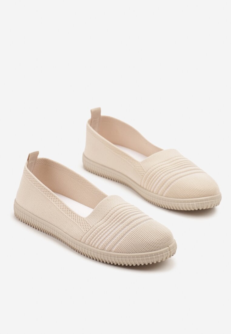 Beżowe Tenisówki Ozdobione Paskami Heloti