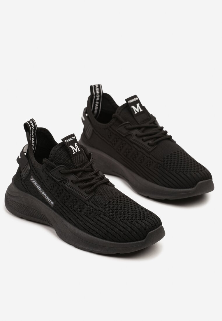 Czarne Buty Sportowe Sneakersy Ozdobione Tłoczeniem i Napisami Odalene
