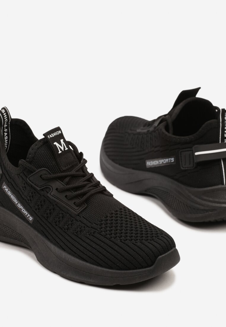 Czarne Buty Sportowe Sneakersy Ozdobione Tłoczeniem i Napisami Odalene