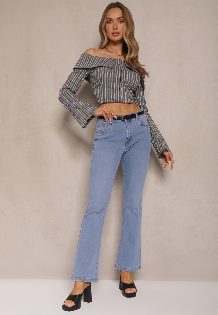 Niebieskie Dzwony Jeansy High Waist Mevellea