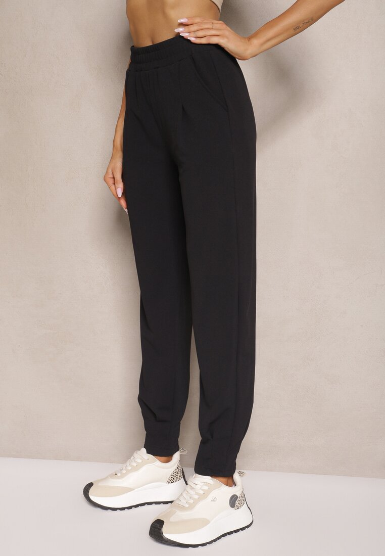 Czarne Spodnie High Waist z Gumką w Talii Teniela