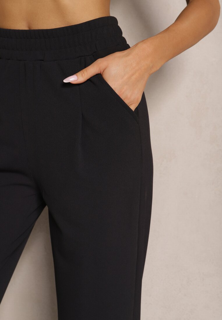 Czarne Spodnie High Waist z Gumką w Talii Teniela