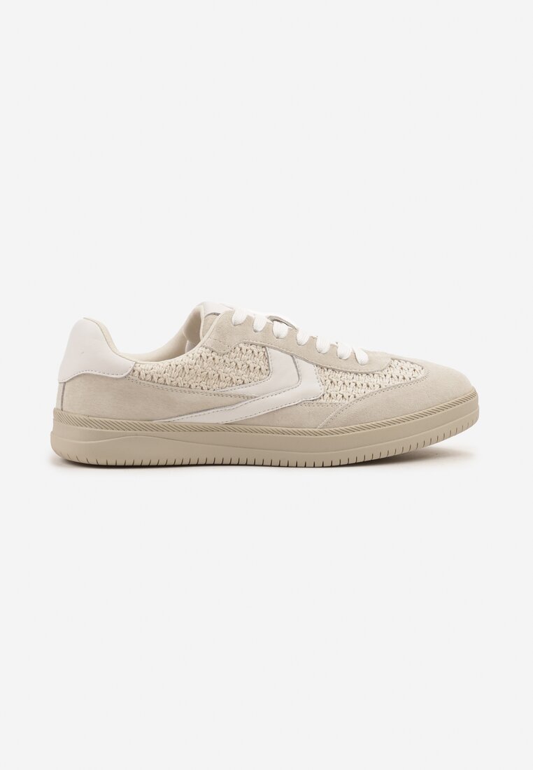 Jasnobeżowe Sneakersy ze Skóry Naturalnej w Stylu Kultowych Tenisówek Faloretia