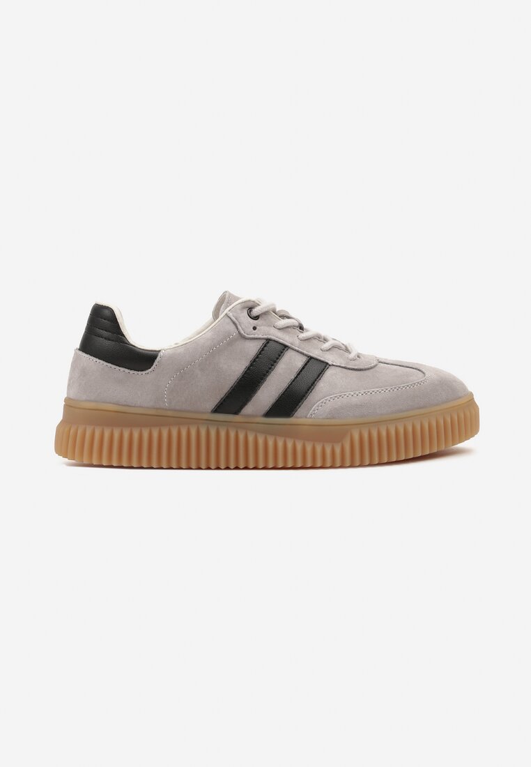 Szare Sneakersy z Zamszu na Niskiej Platformie Tenafina