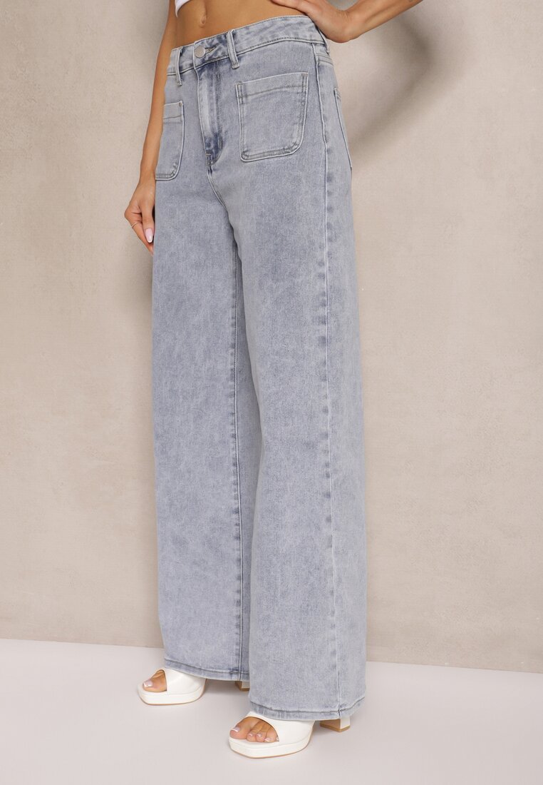 Jasnoniebieskie Jeansy z Bawełną i Wiskozą High Waist o Szerokim Kroju Galeriela