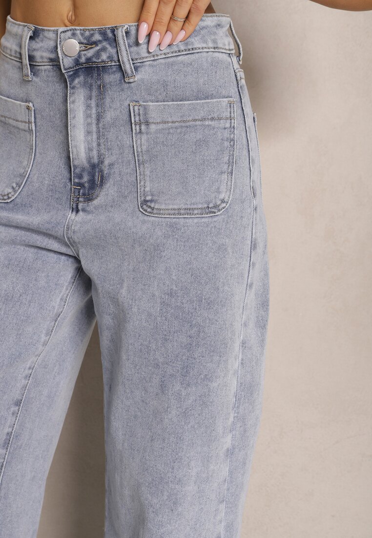 Jasnoniebieskie Jeansy z Bawełną i Wiskozą High Waist o Szerokim Kroju Galeriela