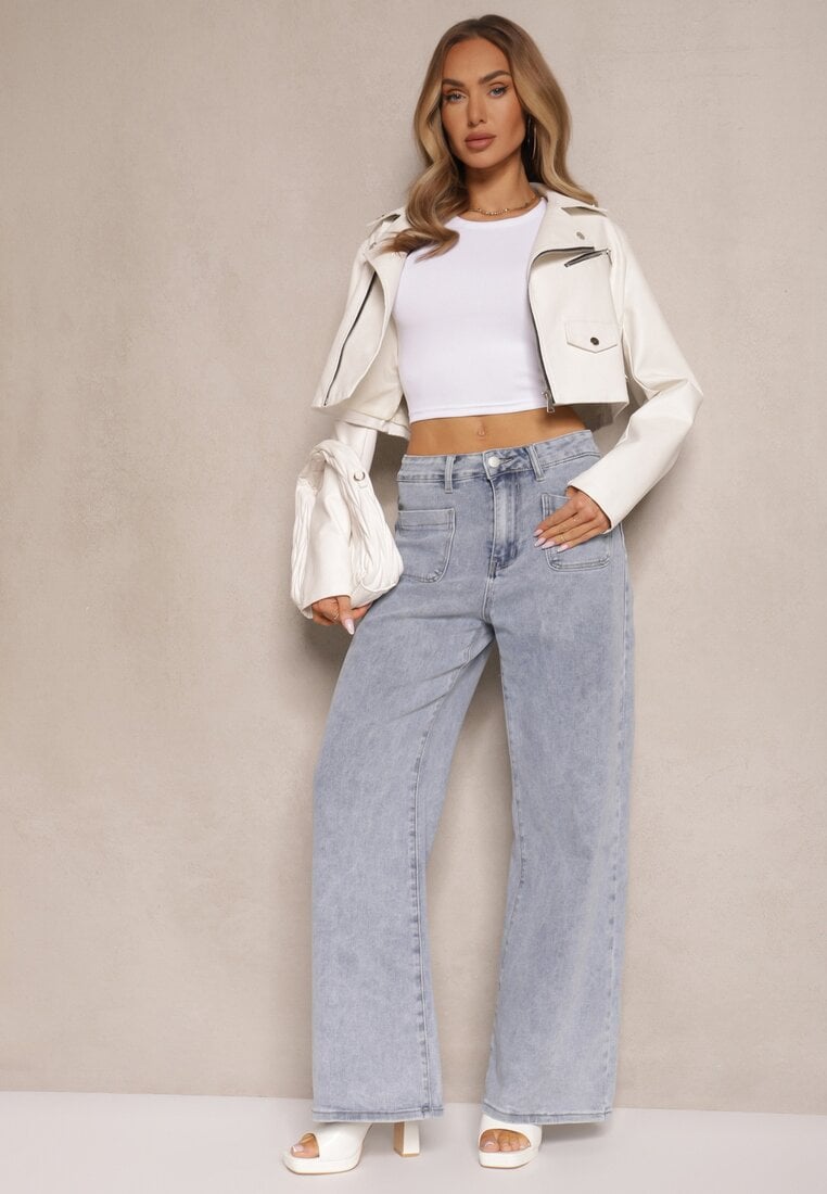 Jasnoniebieskie Jeansy z Bawełną i Wiskozą High Waist o Szerokim Kroju Galeriela