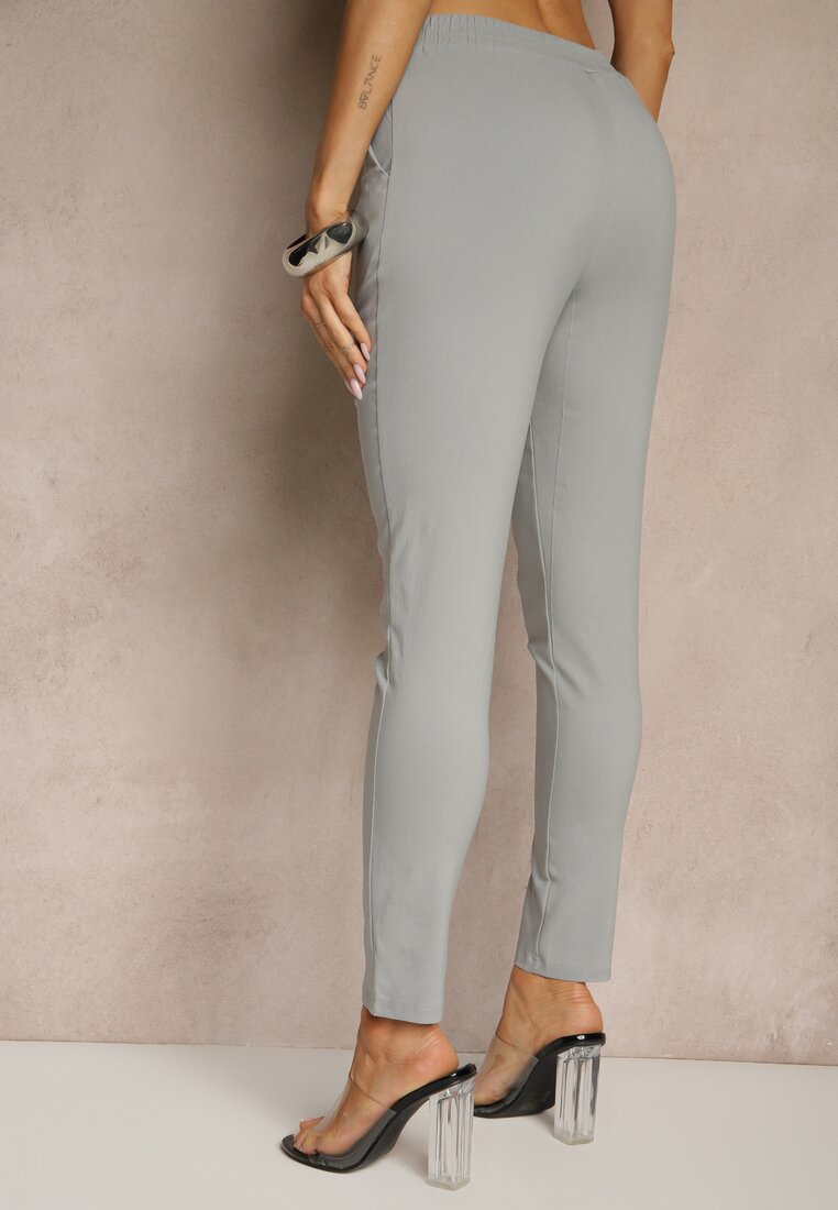 Szare Spodnie z Wiskozą High Waist z Ozdobnymi Guzikami Redillia